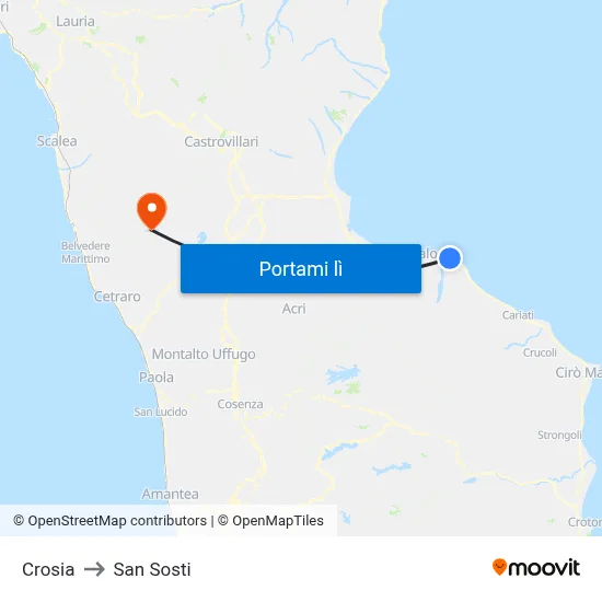 Crosia to San Sosti map