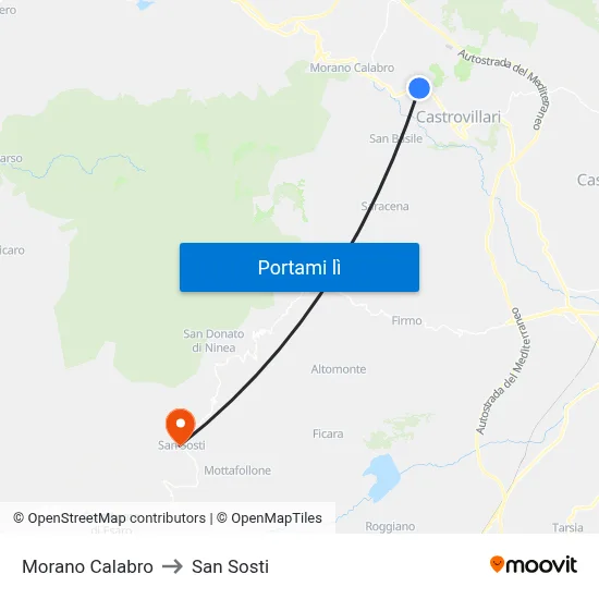 Morano Calabro to San Sosti map