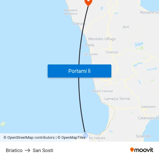 Briatico to San Sosti map