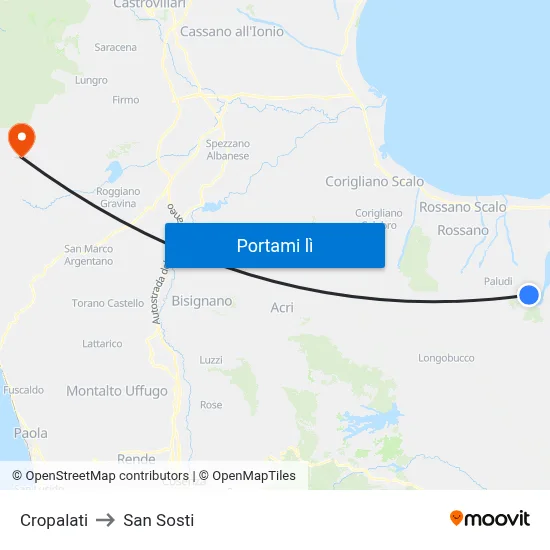 Cropalati to San Sosti map