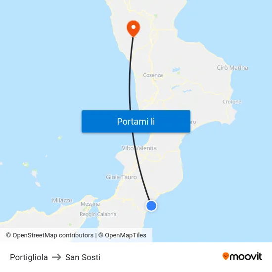 Portigliola to San Sosti map