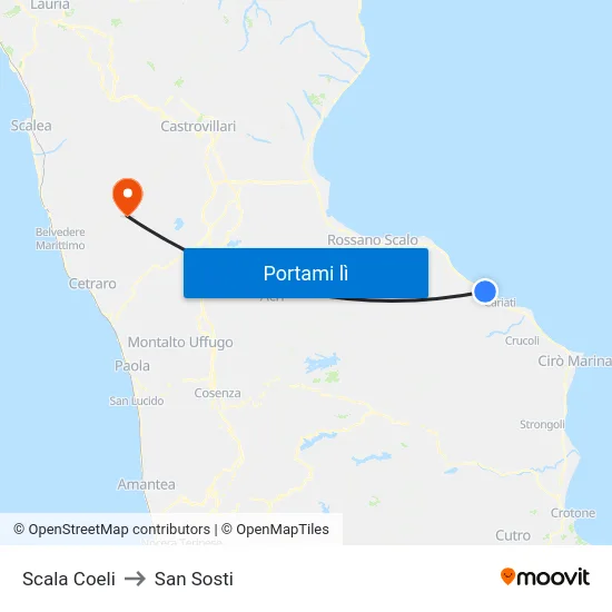 Scala Coeli to San Sosti map
