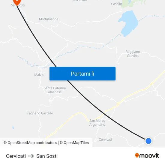 Cervicati to San Sosti map