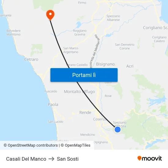 Casali Del Manco to San Sosti map