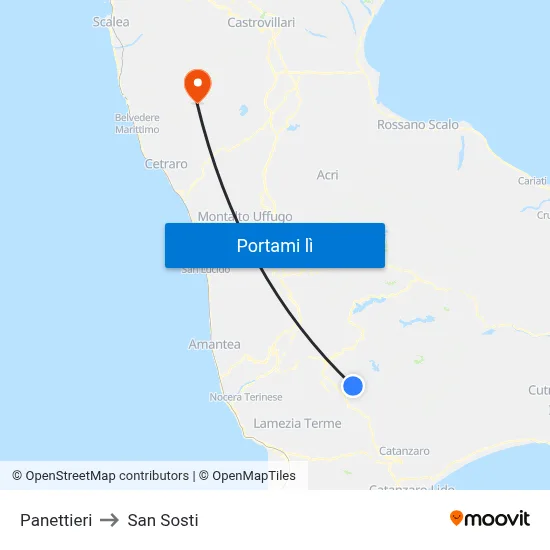Panettieri to San Sosti map