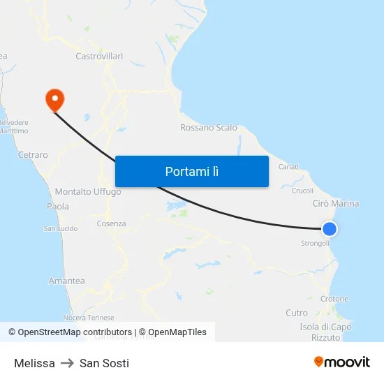 Melissa to San Sosti map