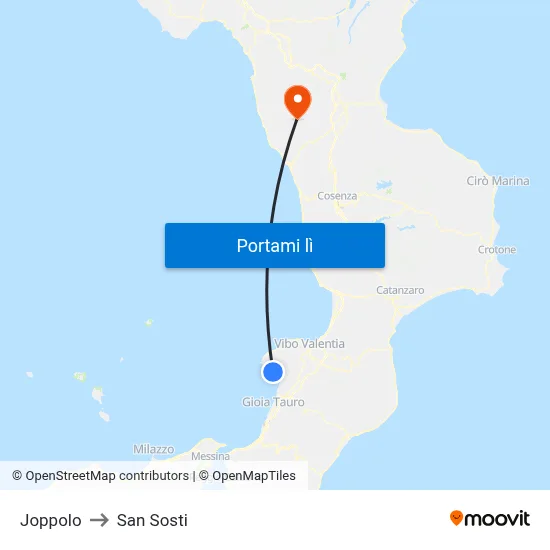 Joppolo to San Sosti map