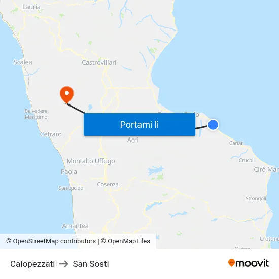 Calopezzati to San Sosti map
