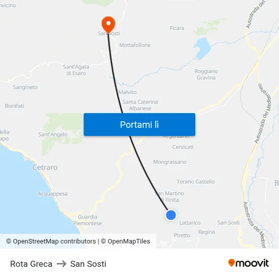Rota Greca to San Sosti map