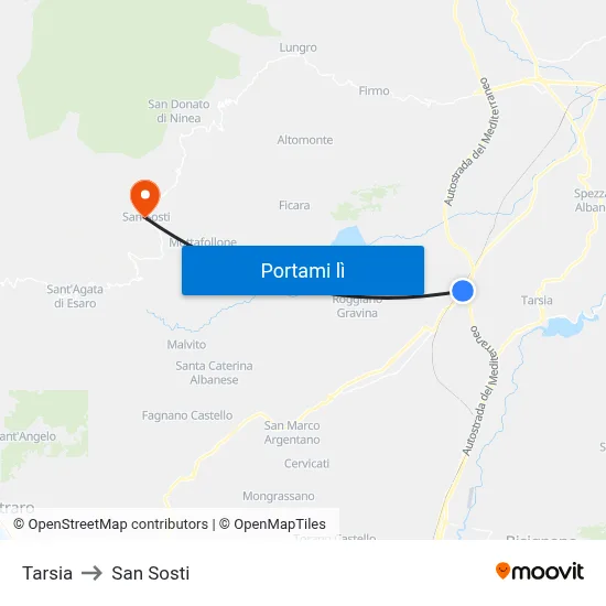 Tarsia to San Sosti map