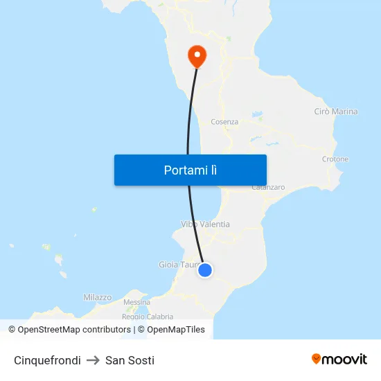 Cinquefrondi to San Sosti map