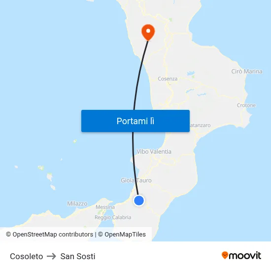 Cosoleto to San Sosti map