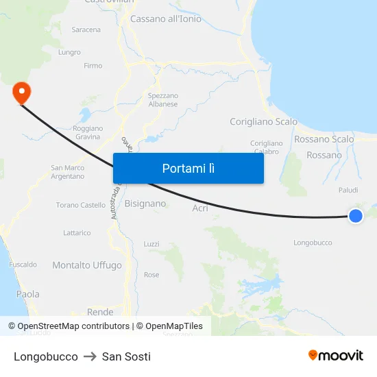 Longobucco to San Sosti map