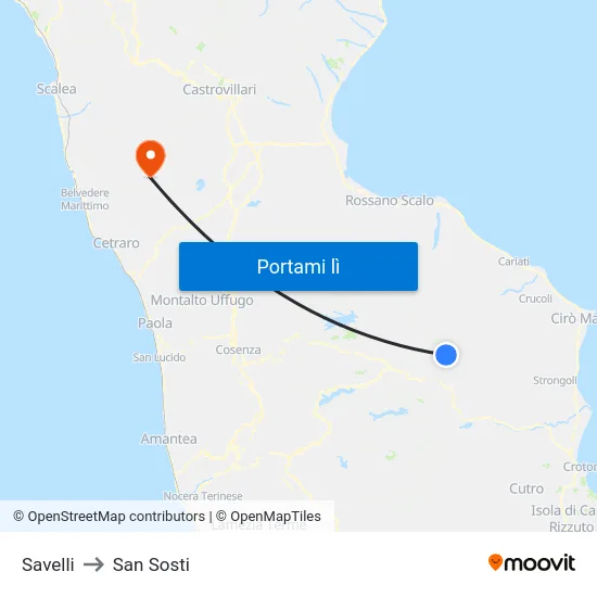 Savelli to San Sosti map