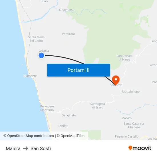 Maierà to San Sosti map