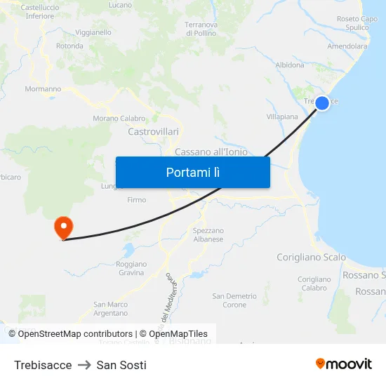 Trebisacce to San Sosti map