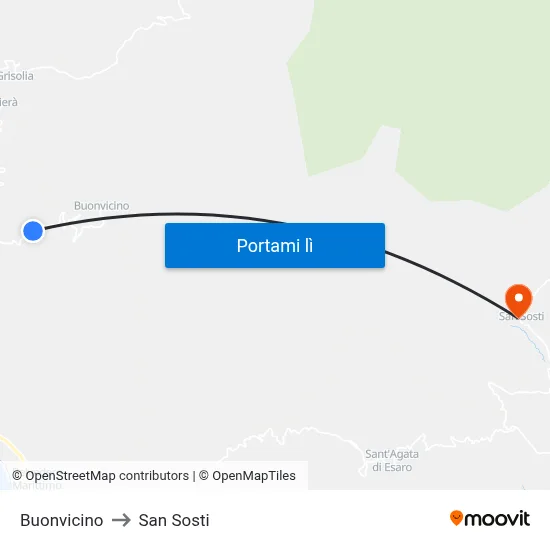 Buonvicino to San Sosti map