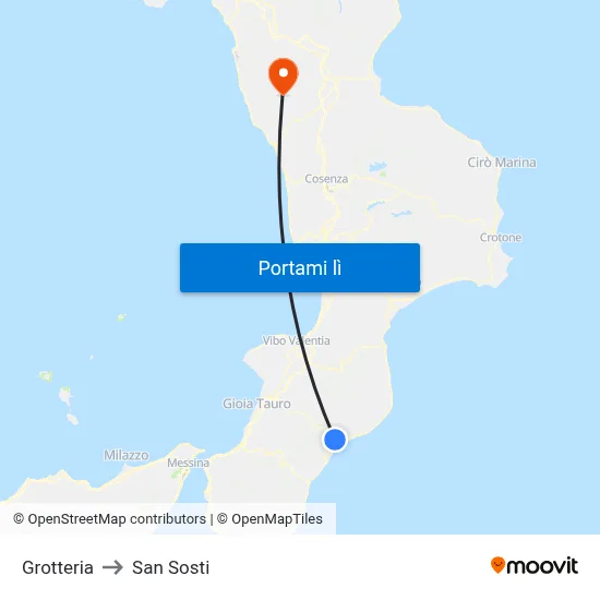 Grotteria to San Sosti map