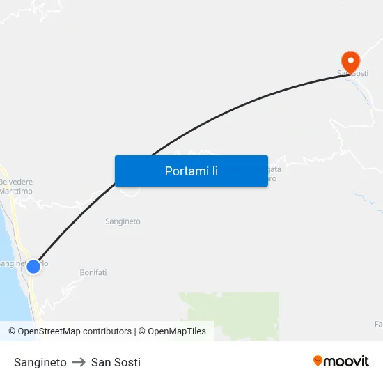 Sangineto to San Sosti map