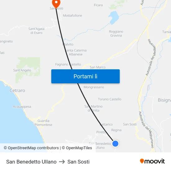 San Benedetto Ullano to San Sosti map