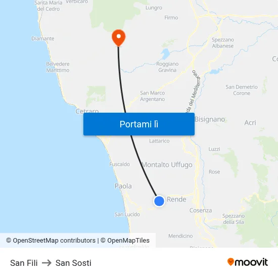 San Fili to San Sosti map