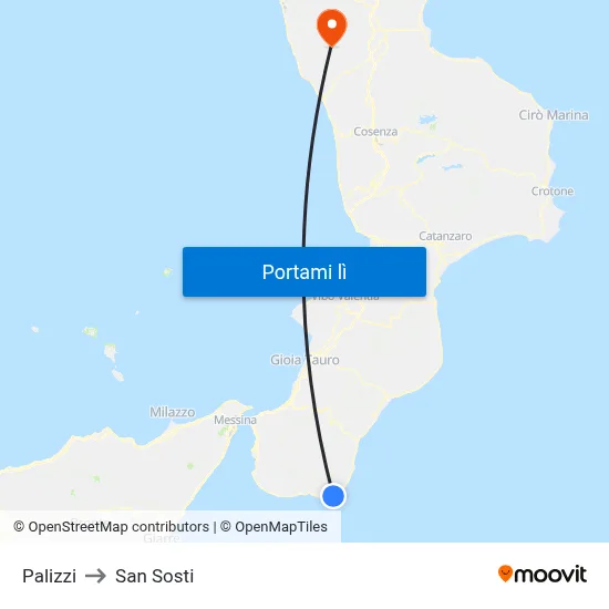 Palizzi to San Sosti map