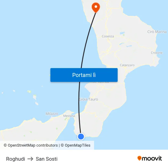 Roghudi to San Sosti map