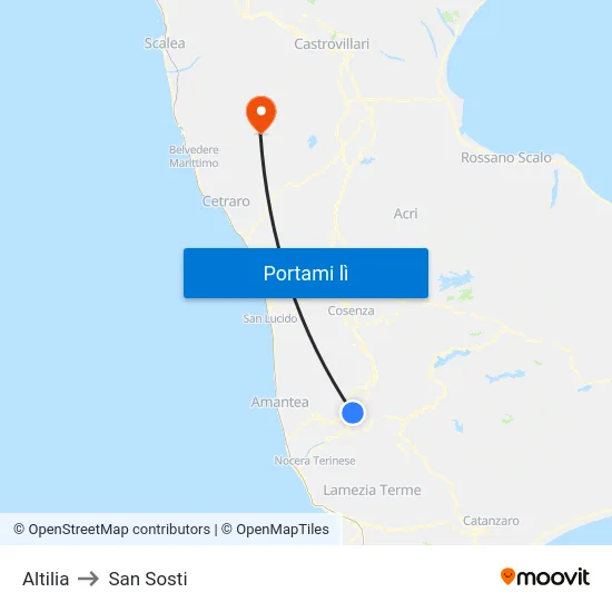 Altilia to San Sosti map