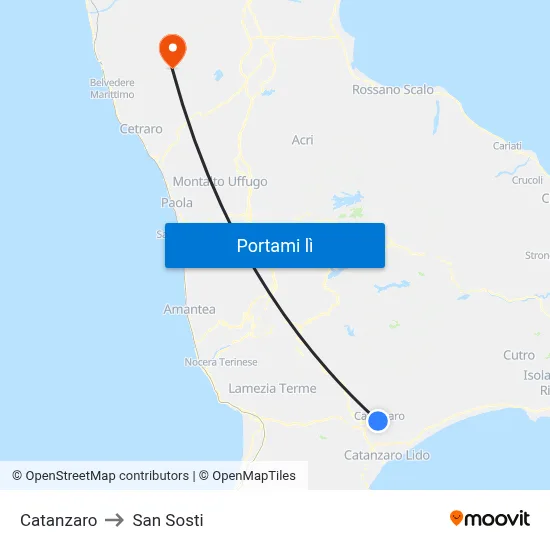 Catanzaro to San Sosti map