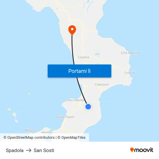 Spadola to San Sosti map
