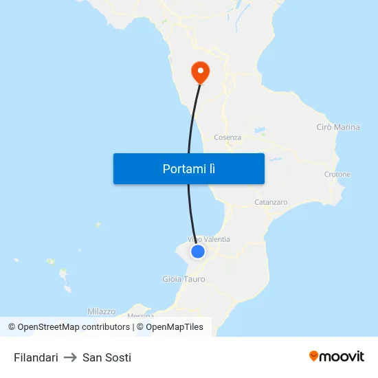 Filandari to San Sosti map