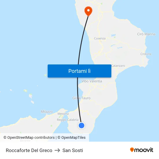 Roccaforte Del Greco to San Sosti map