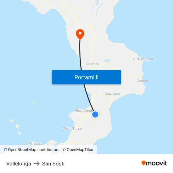 Vallelonga to San Sosti map