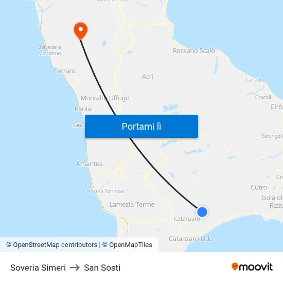 Soveria Simeri to San Sosti map