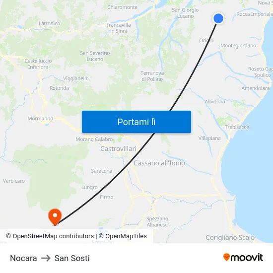 Nocara to San Sosti map