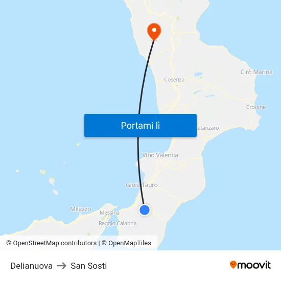 Delianuova to San Sosti map