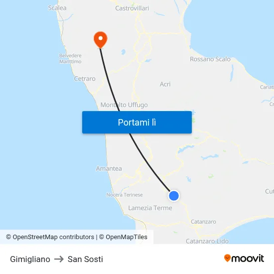 Gimigliano to San Sosti map