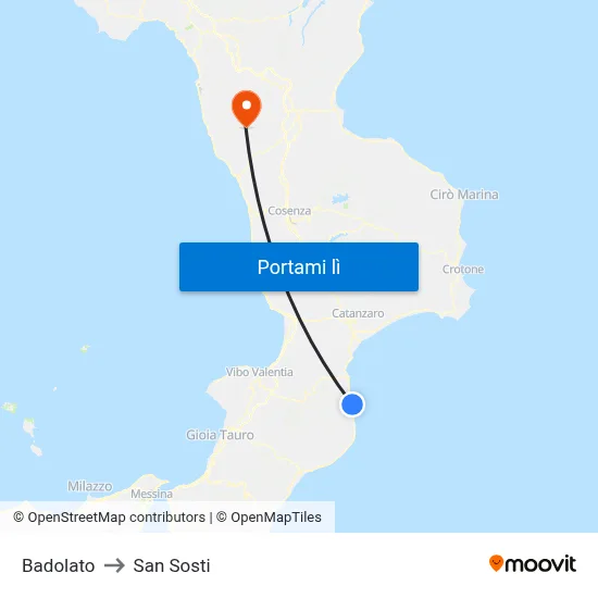 Badolato to San Sosti map