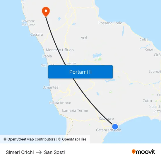 Simeri Crichi to San Sosti map
