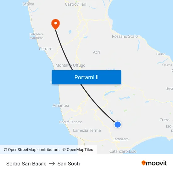 Sorbo San Basile to San Sosti map
