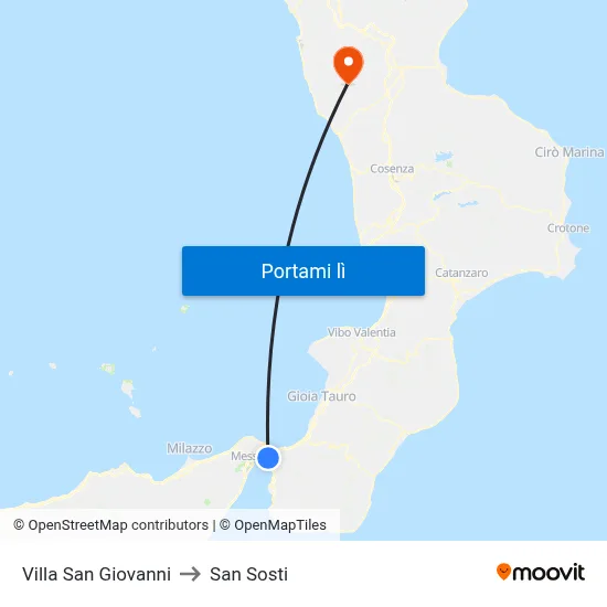 Villa San Giovanni to San Sosti map