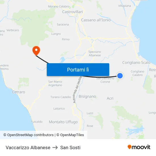 Vaccarizzo Albanese to San Sosti map