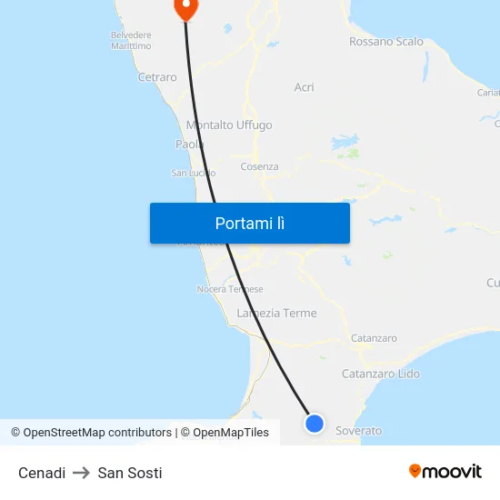 Cenadi to San Sosti map