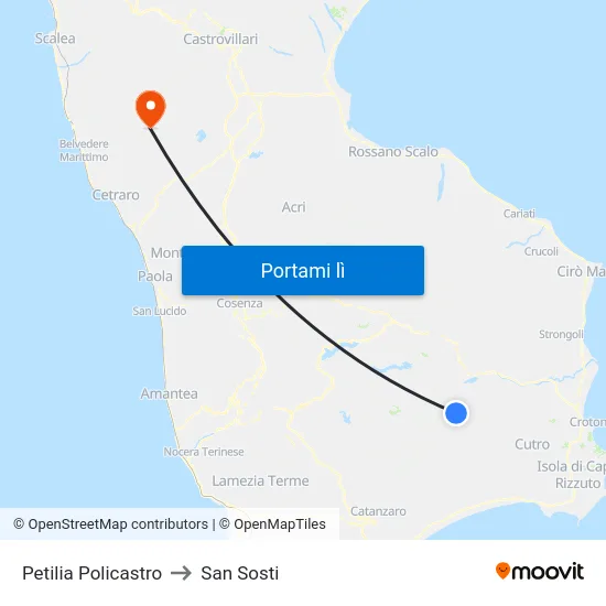 Petilia Policastro to San Sosti map