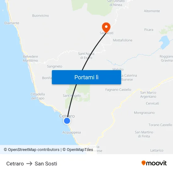 Cetraro to San Sosti map