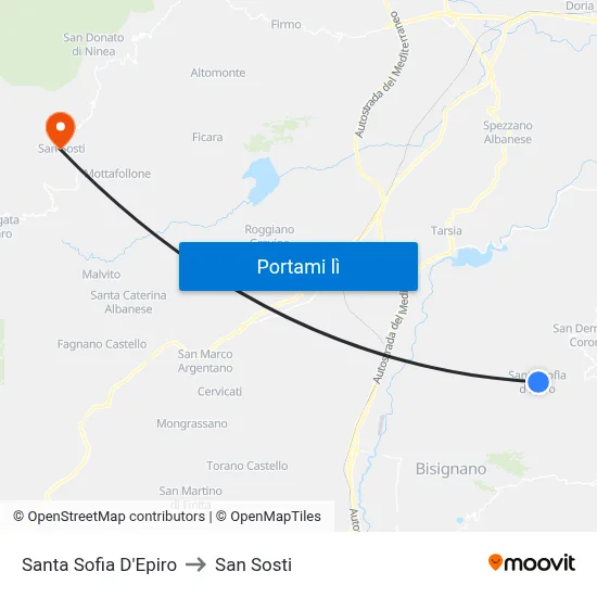 Santa Sofia D'Epiro to San Sosti map