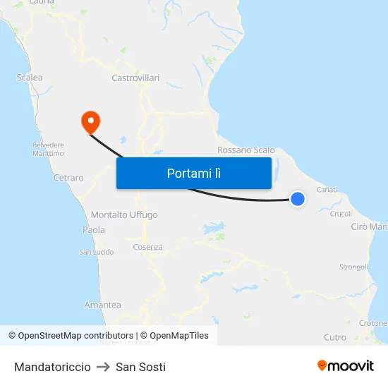 Mandatoriccio to San Sosti map