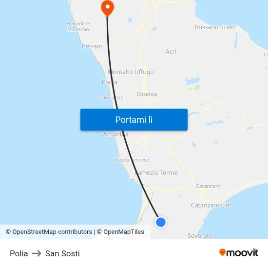 Polia to San Sosti map