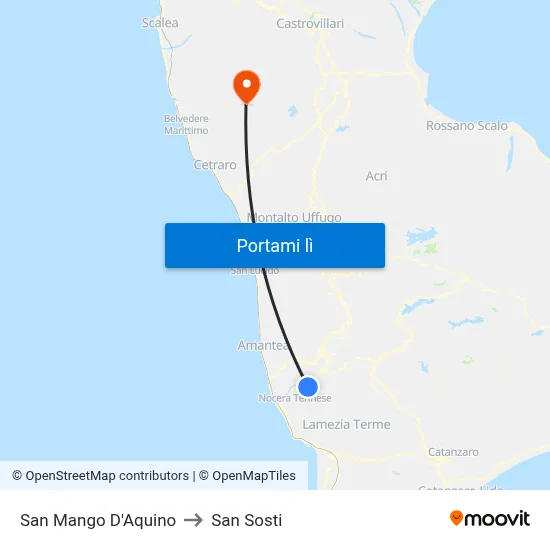 San Mango D'Aquino to San Sosti map