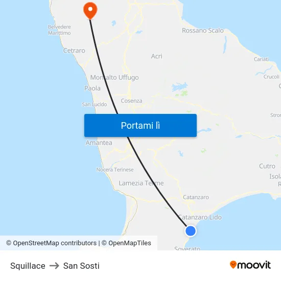 Squillace to San Sosti map